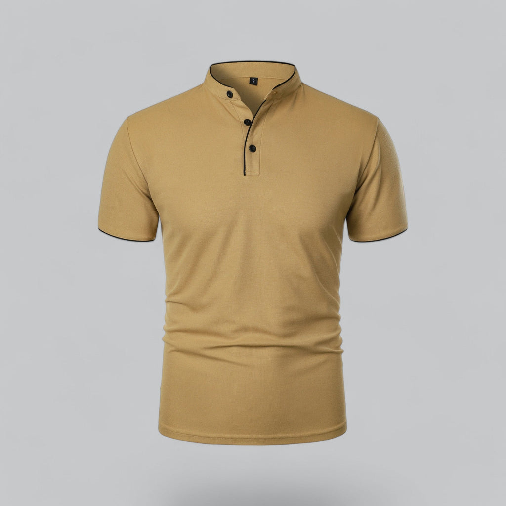 Mens Collarless Polo Shirt Short Sleeve