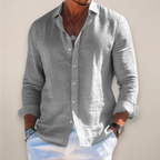 Mens Linen Shirt Long Sleeve Open Collar Button Up