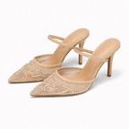 Elegant Mesh Pointed Toe Embroidered Mules