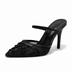 Elegant Mesh Pointed Toe Embroidered Mules