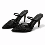 Elegant Mesh Pointed Toe Embroidered Mules