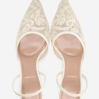 Elegant Mesh Pointed Toe Embroidered Mules