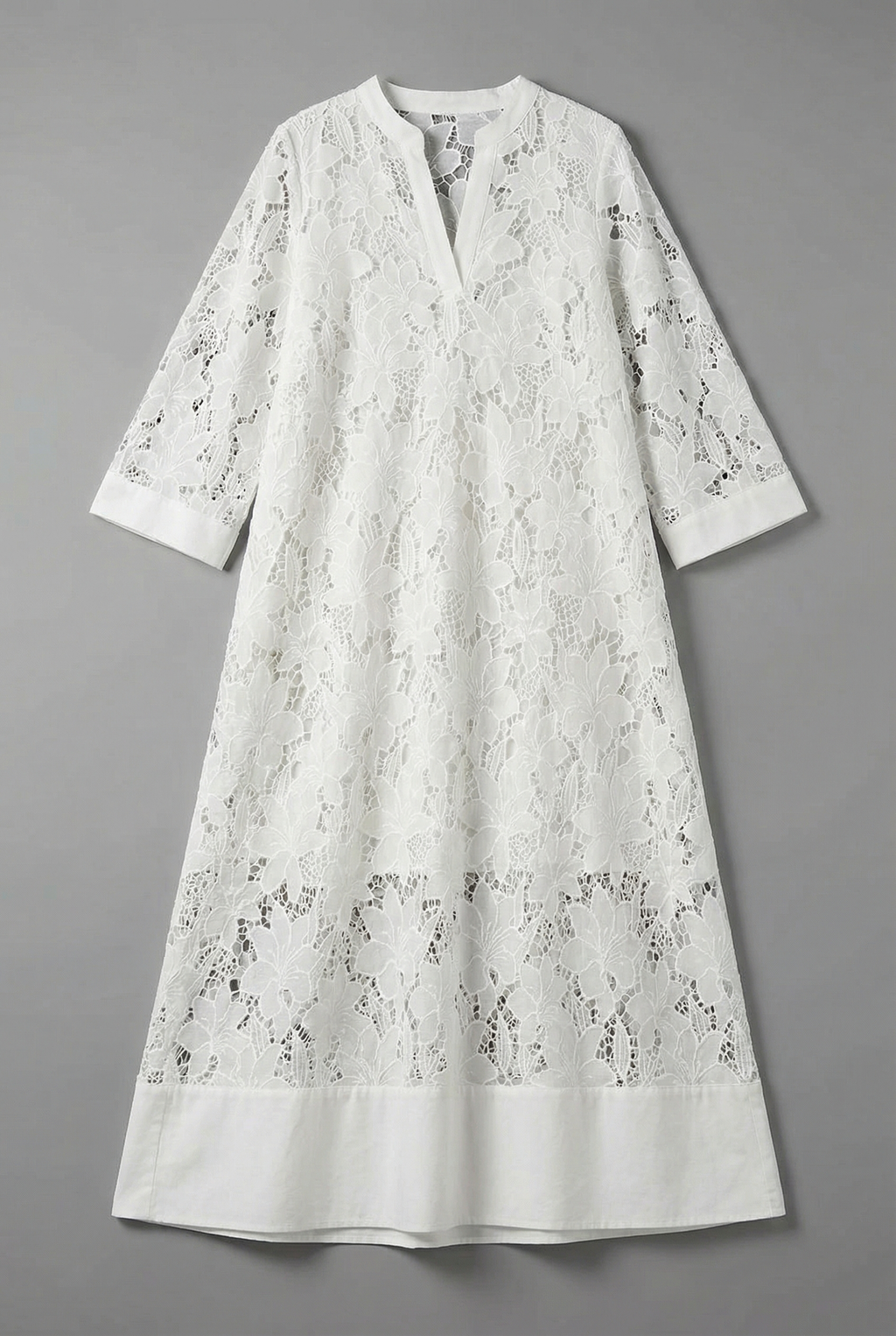 Embroidered Midi Dress Lace Relaxed Fit