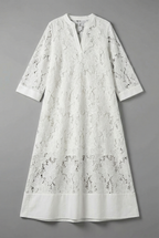 Embroidered Midi Dress Lace Relaxed Fit