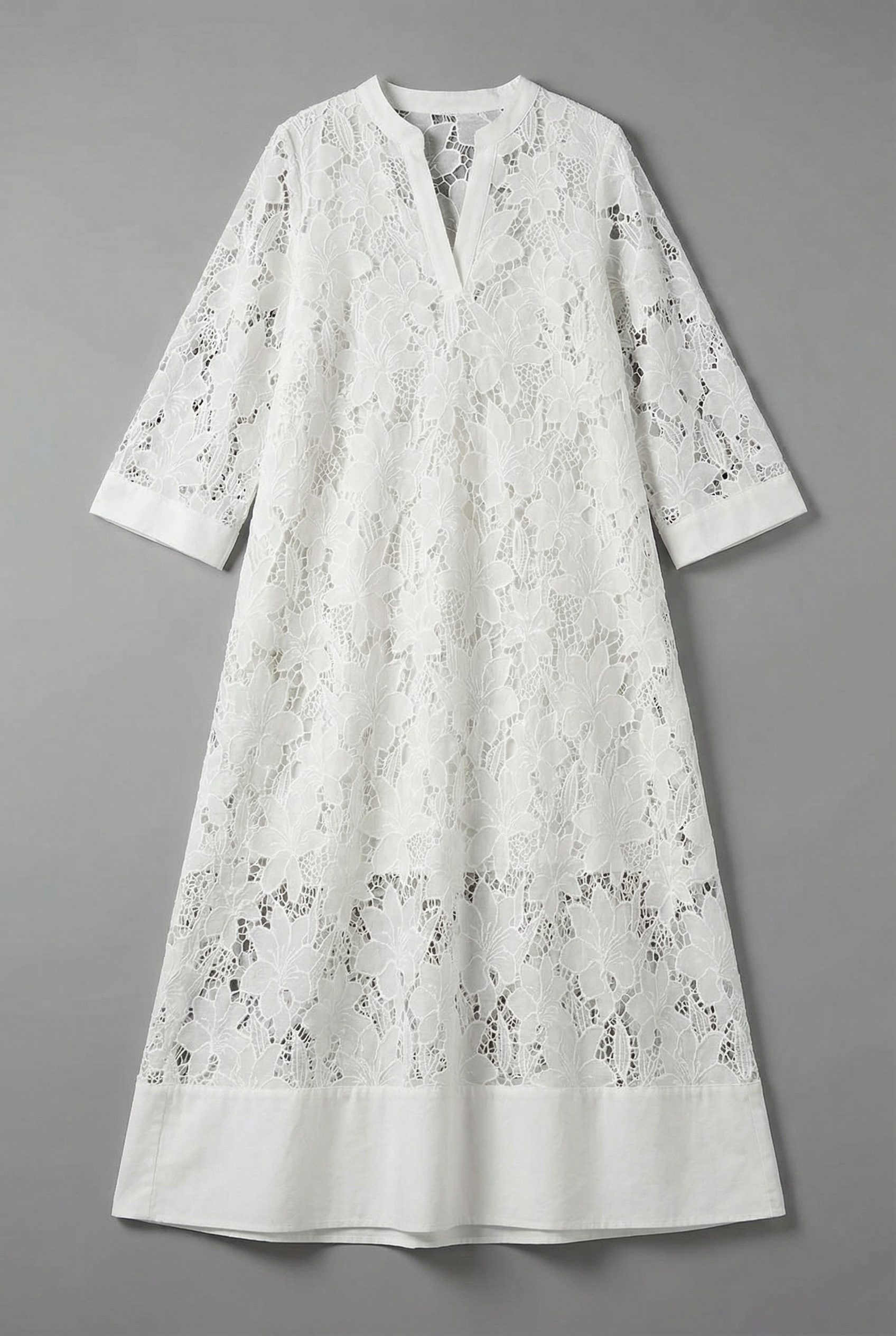 Embroidered Midi Dress Lace Relaxed Fit