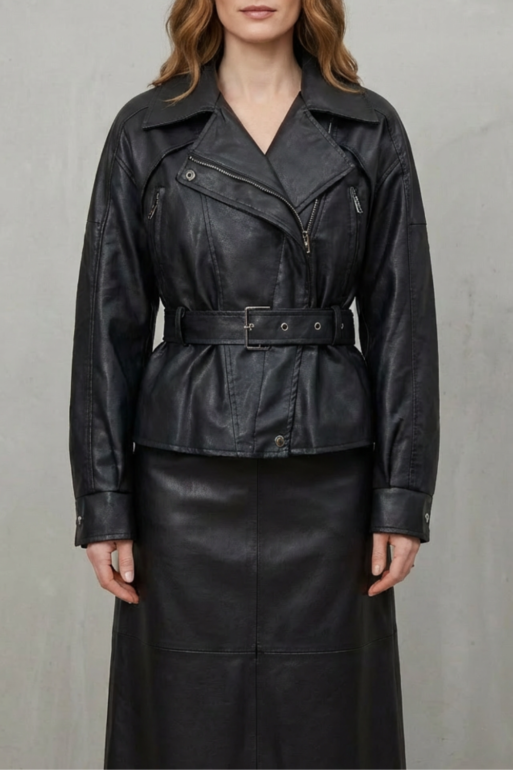 Oversized Faux Leather Sculpted Modern Jacket