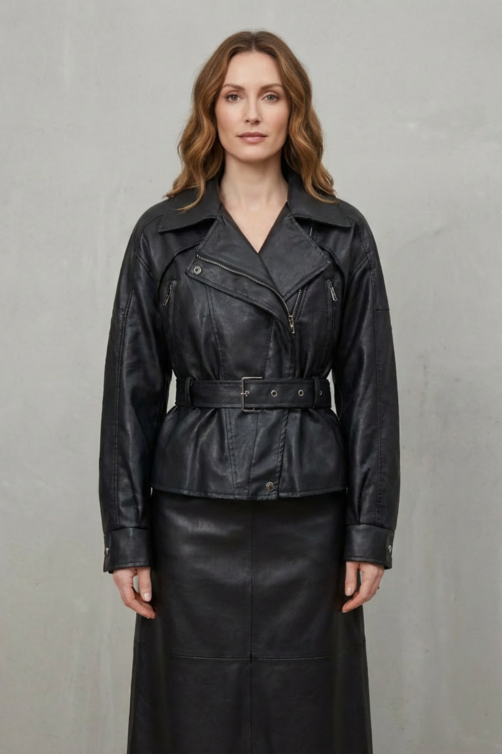 Oversized Faux Leather Sculpted Modern Jacket