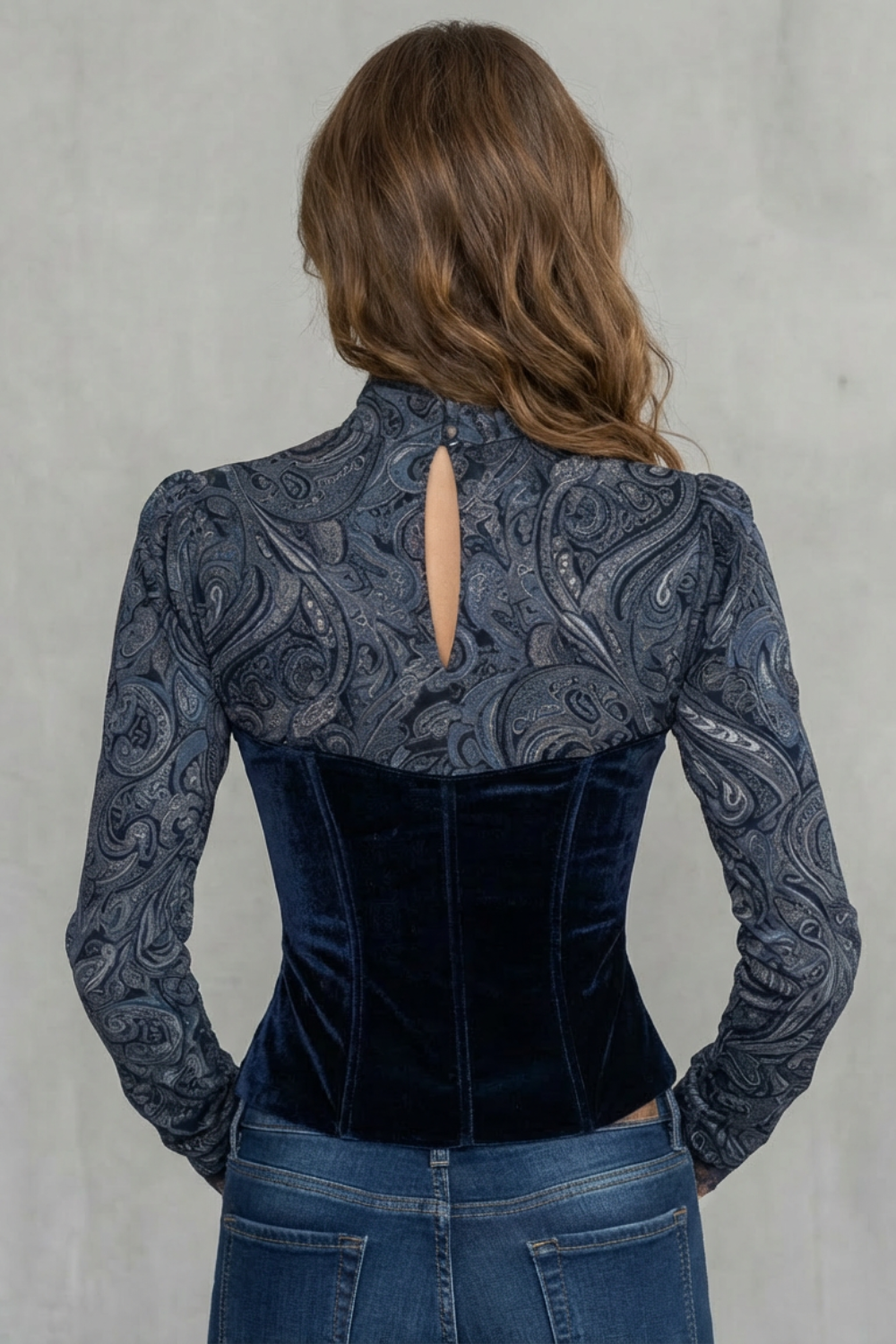 V Neck Tailored Velvet Paisley Top
