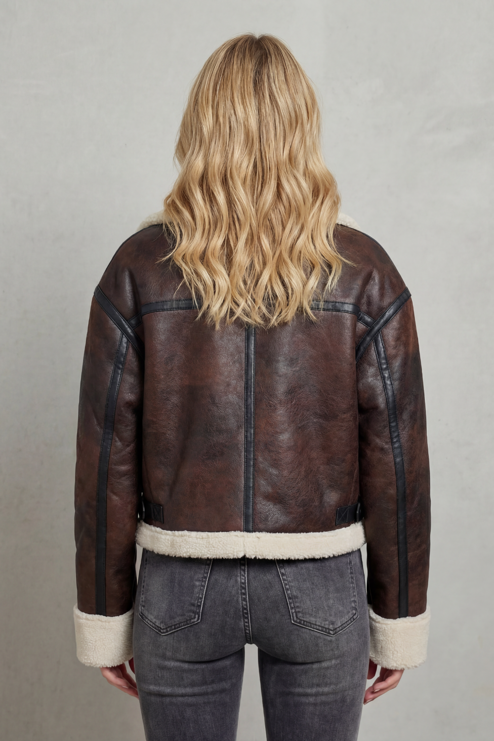 Faux Leather Zip Cropped Aviator Jacket