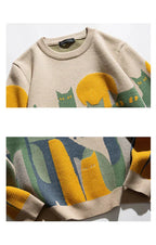 Cat Print Jumper Novelty Knit Round Neck Long Sleeve