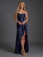 Wedding Guest Dress Maxi Satin Ruched Split