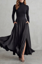Pleated High Waist Two-Piece Turtleneck Set