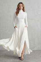 Pleated High Waist Two-Piece Turtleneck Set