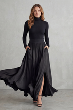 Pleated High Waist Two-Piece Turtleneck Set