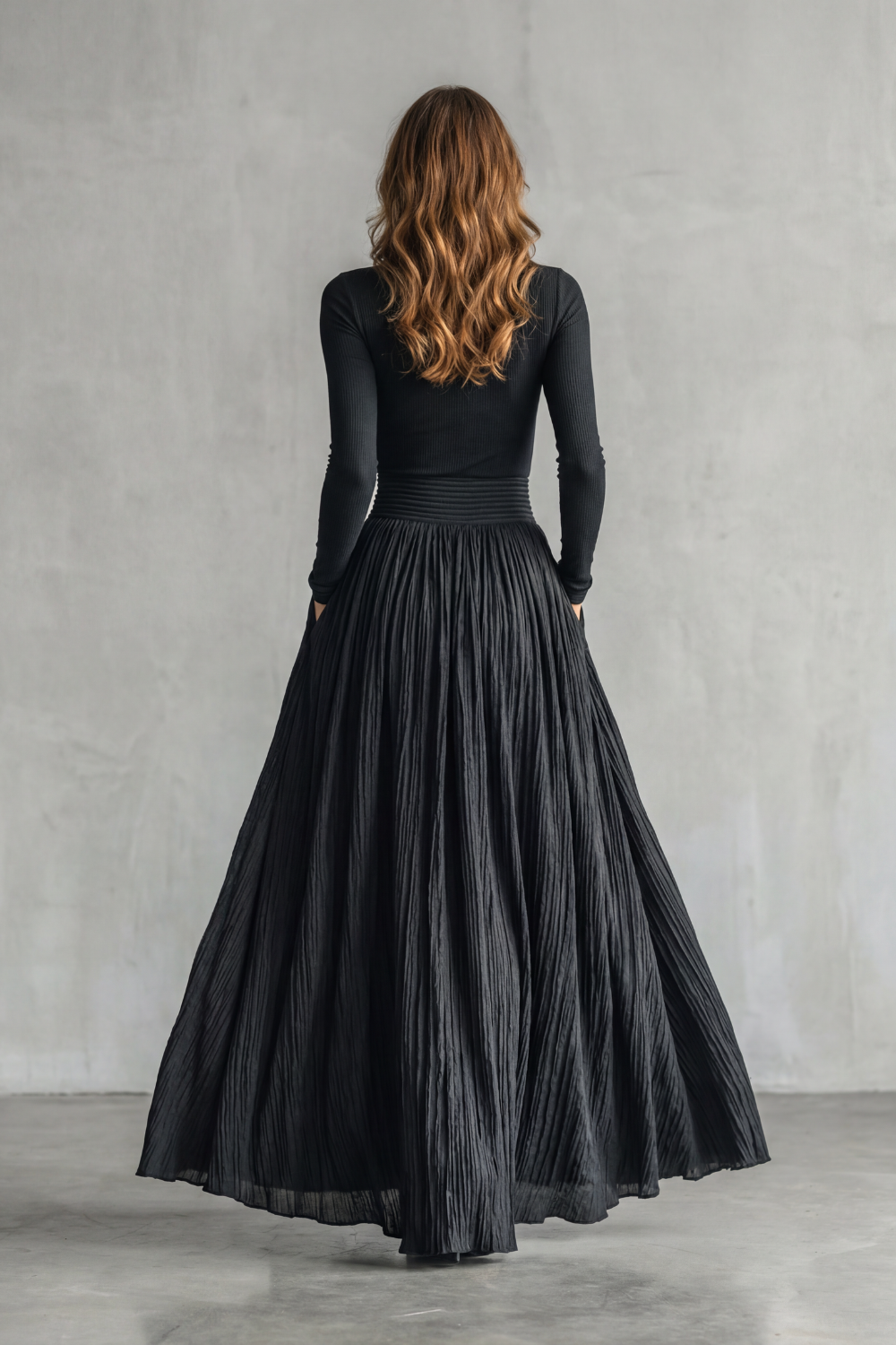 Pleated High Waist Two-Piece Turtleneck Set