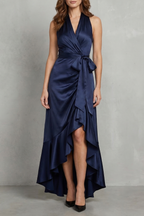 Halter Satin Evening Maxi Dress