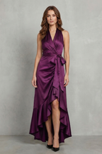 Halter Satin Evening Maxi Dress