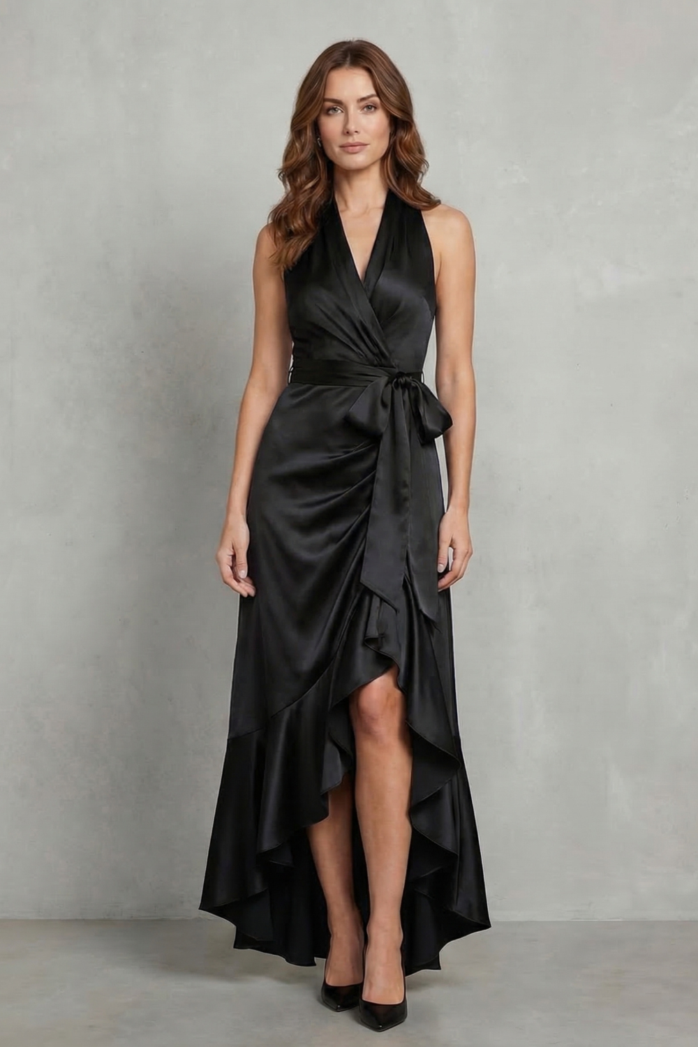 Halter Satin Evening Maxi Dress