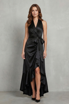 Halter Satin Evening Maxi Dress