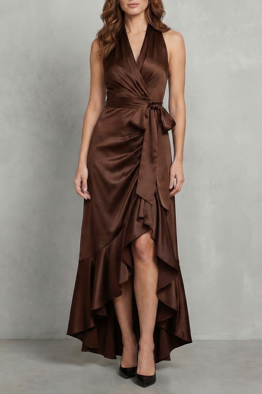 Halter Satin Evening Maxi Dress