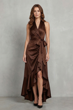 Halter Satin Evening Maxi Dress
