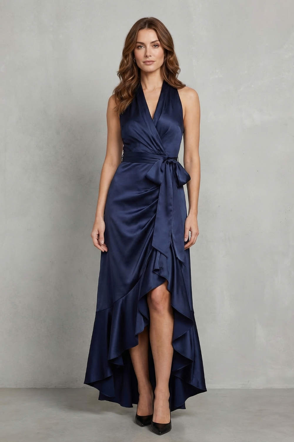Halter Satin Evening Maxi Dress