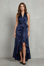Halter Satin Evening Maxi Dress