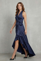 Halter Satin Evening Maxi Dress