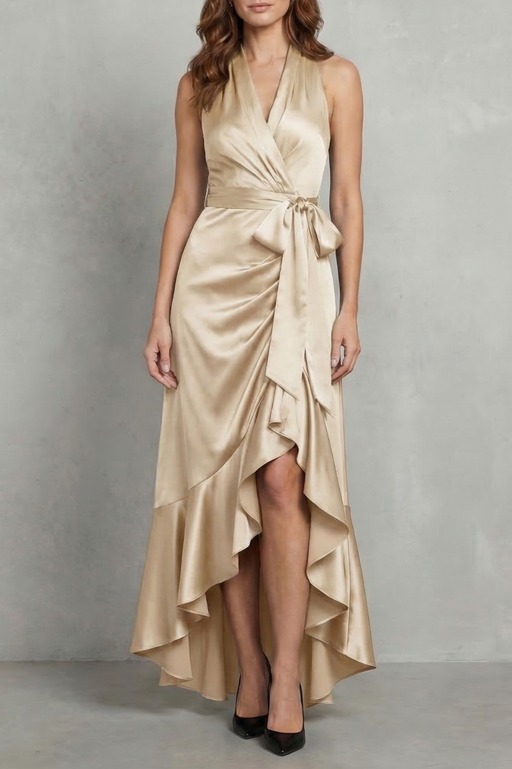 Halter Satin Evening Maxi Dress