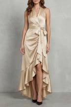 Halter Satin Evening Maxi Dress