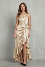 Halter Satin Evening Maxi Dress