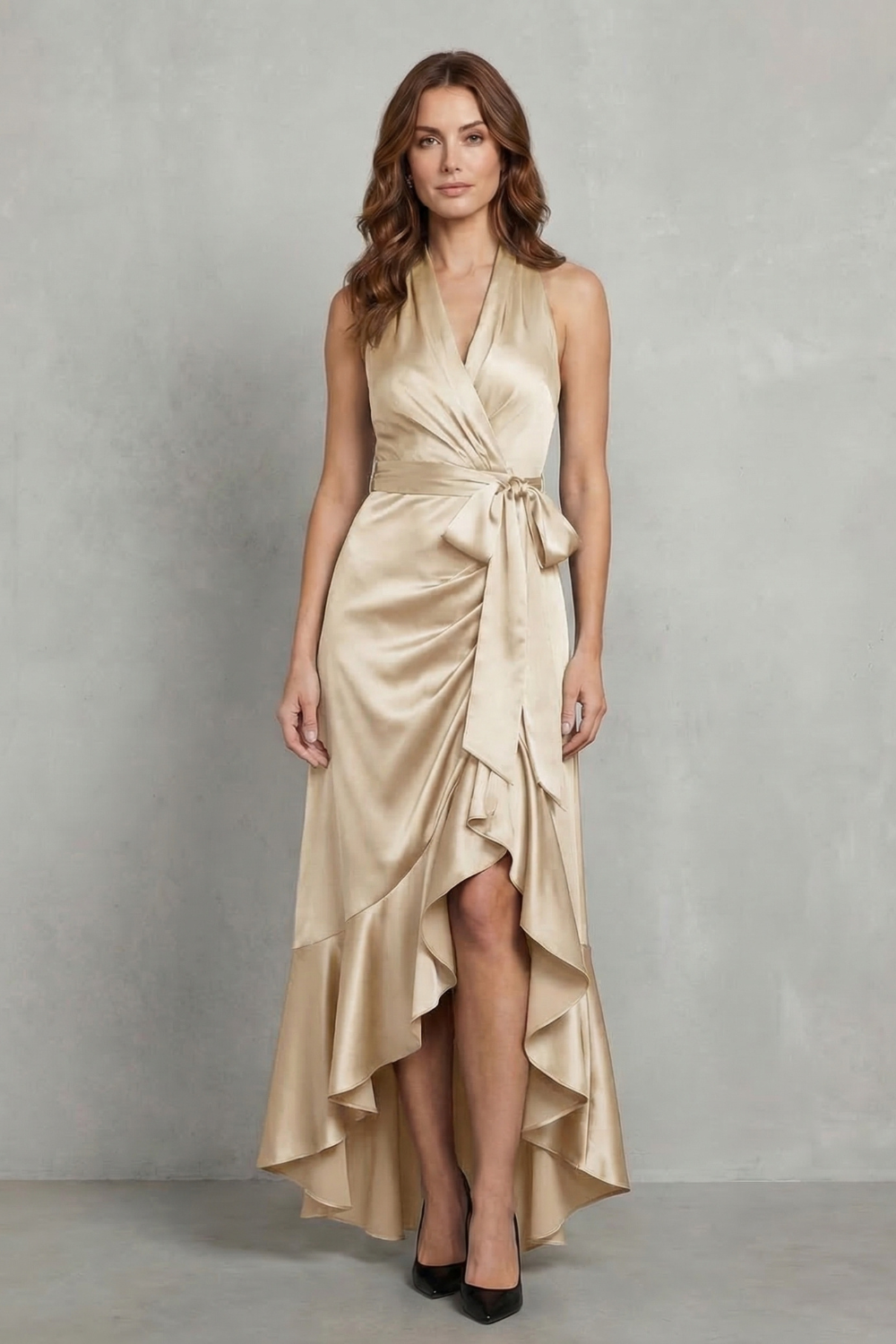 Halter Satin Evening Maxi Dress