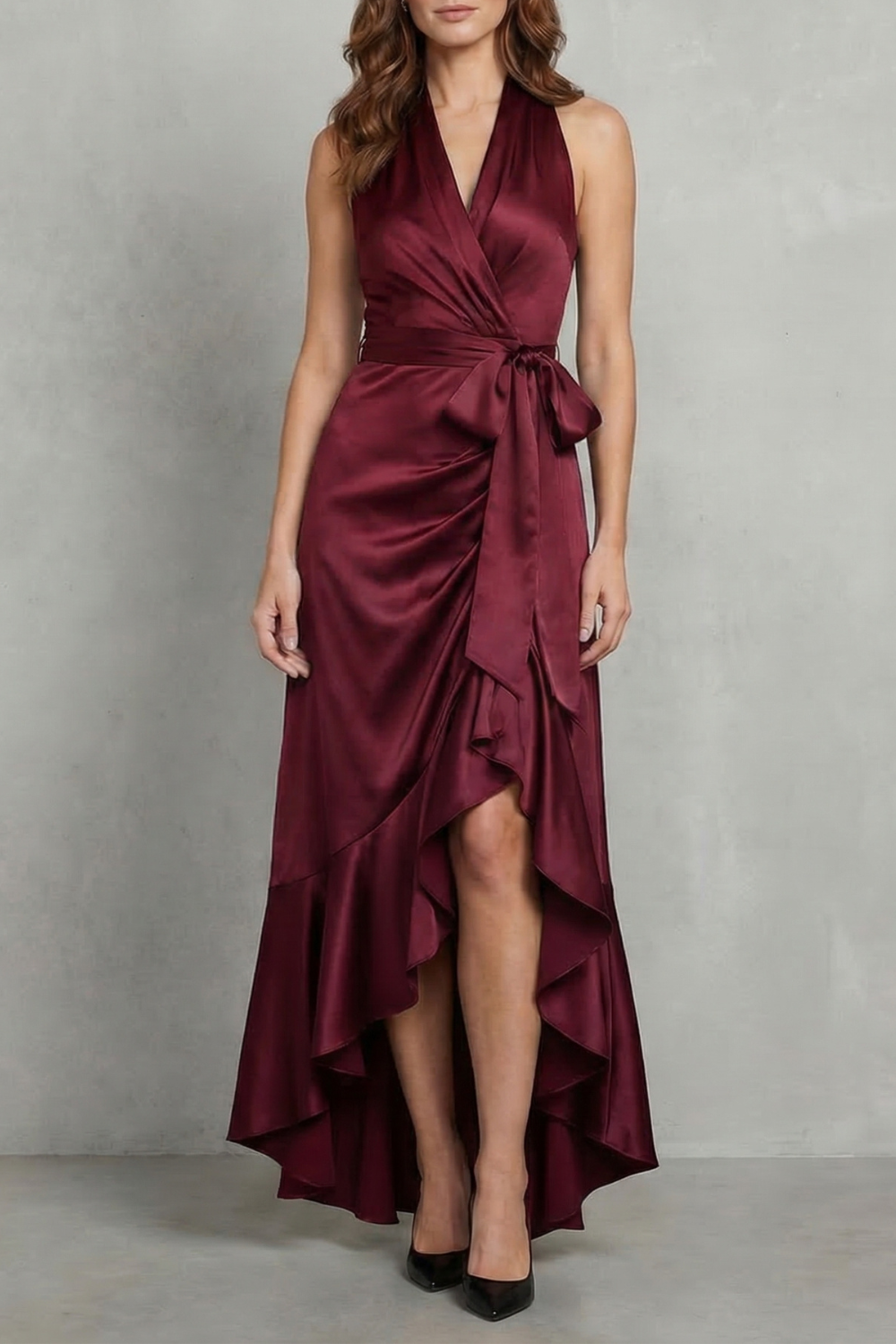 Halter Satin Evening Maxi Dress