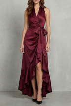 Halter Satin Evening Maxi Dress