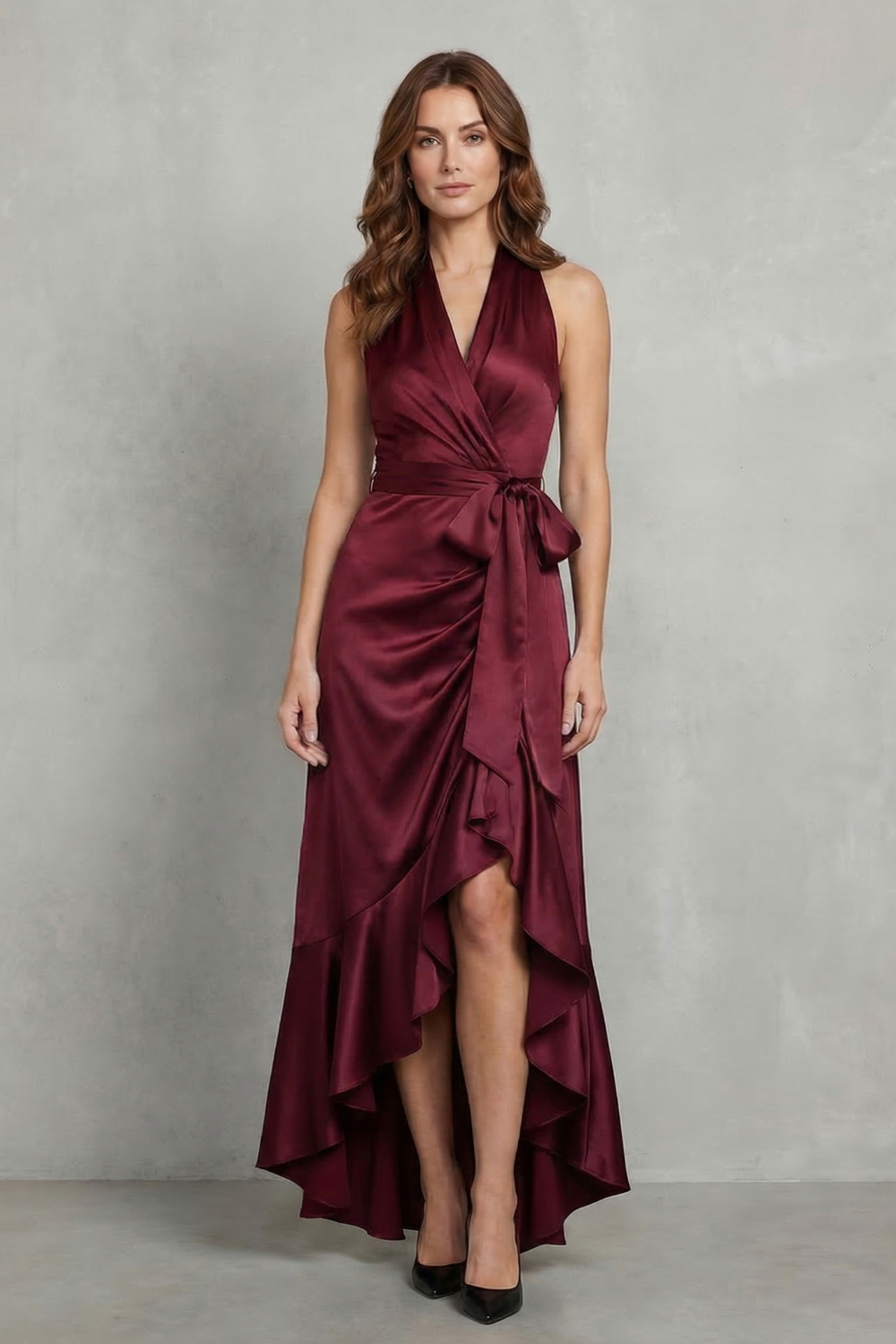 Halter Satin Evening Maxi Dress
