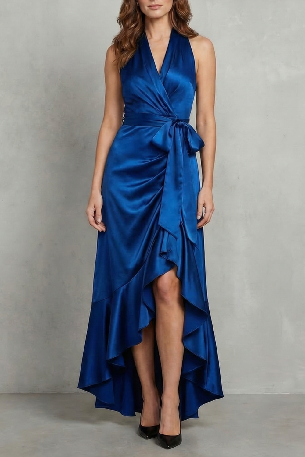 Halter Satin Evening Maxi Dress