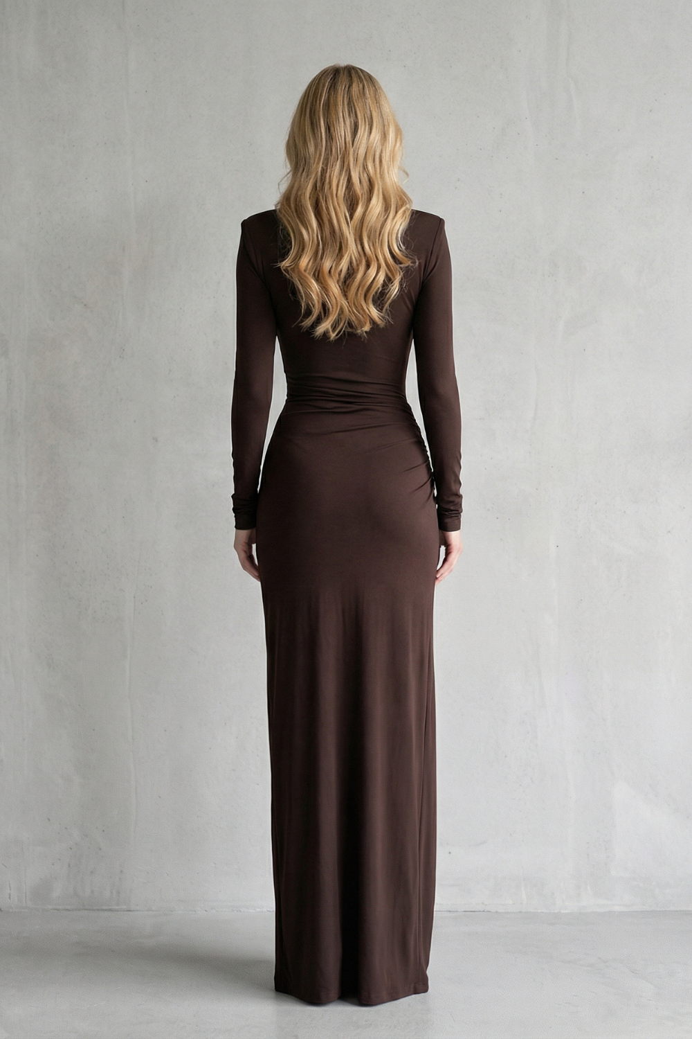Long Sleeve High Slit Maxi Dress