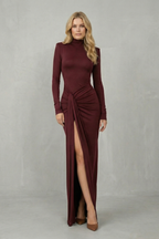 Long Sleeve High Slit Maxi Dress