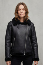 Zip Shearling Biker Jacket