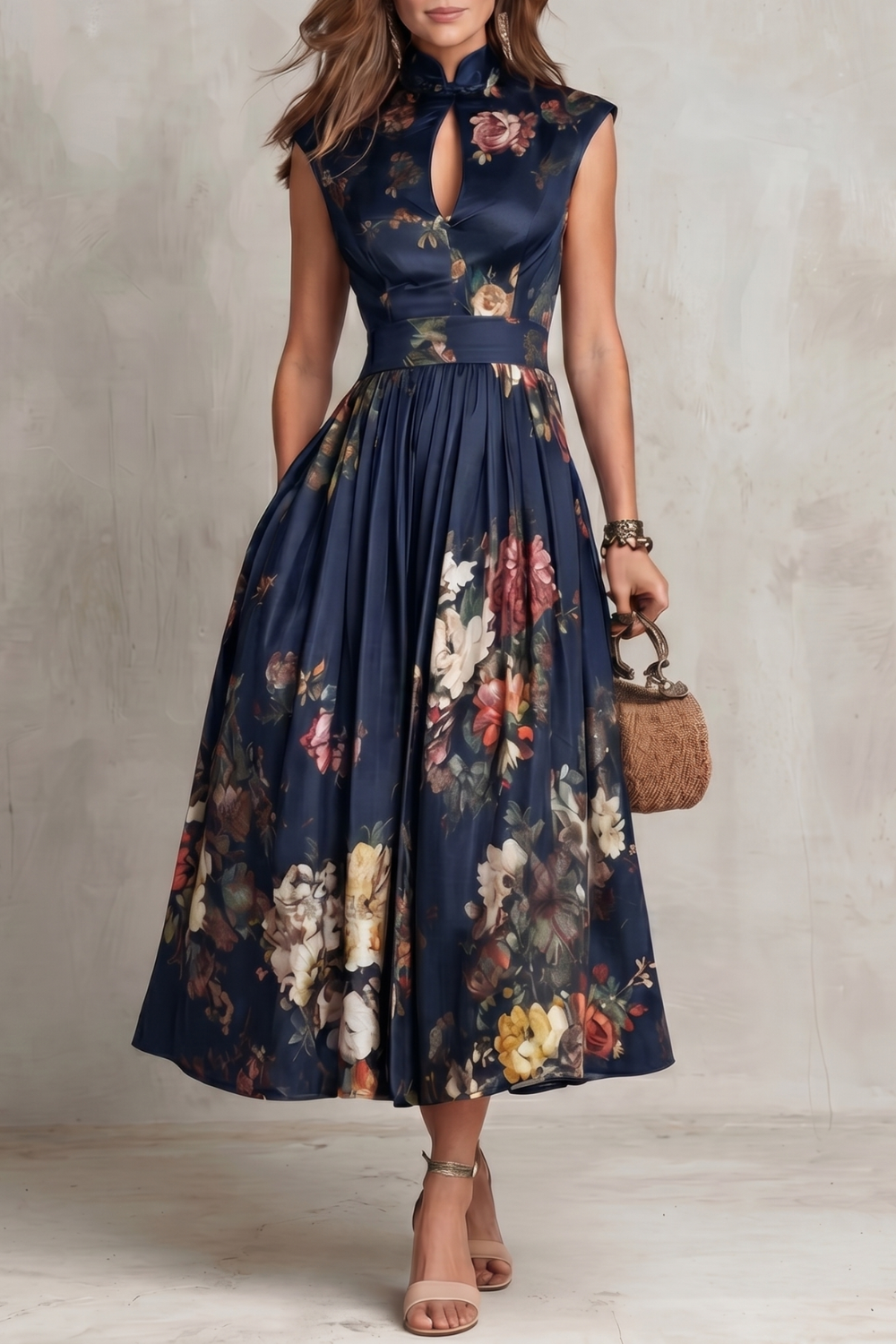 Floral Keyhole Midi Dress