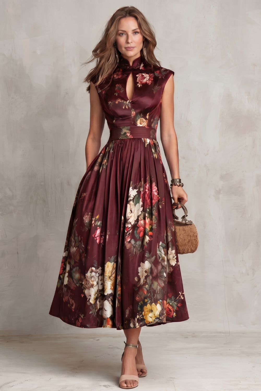 Floral Keyhole Midi Dress