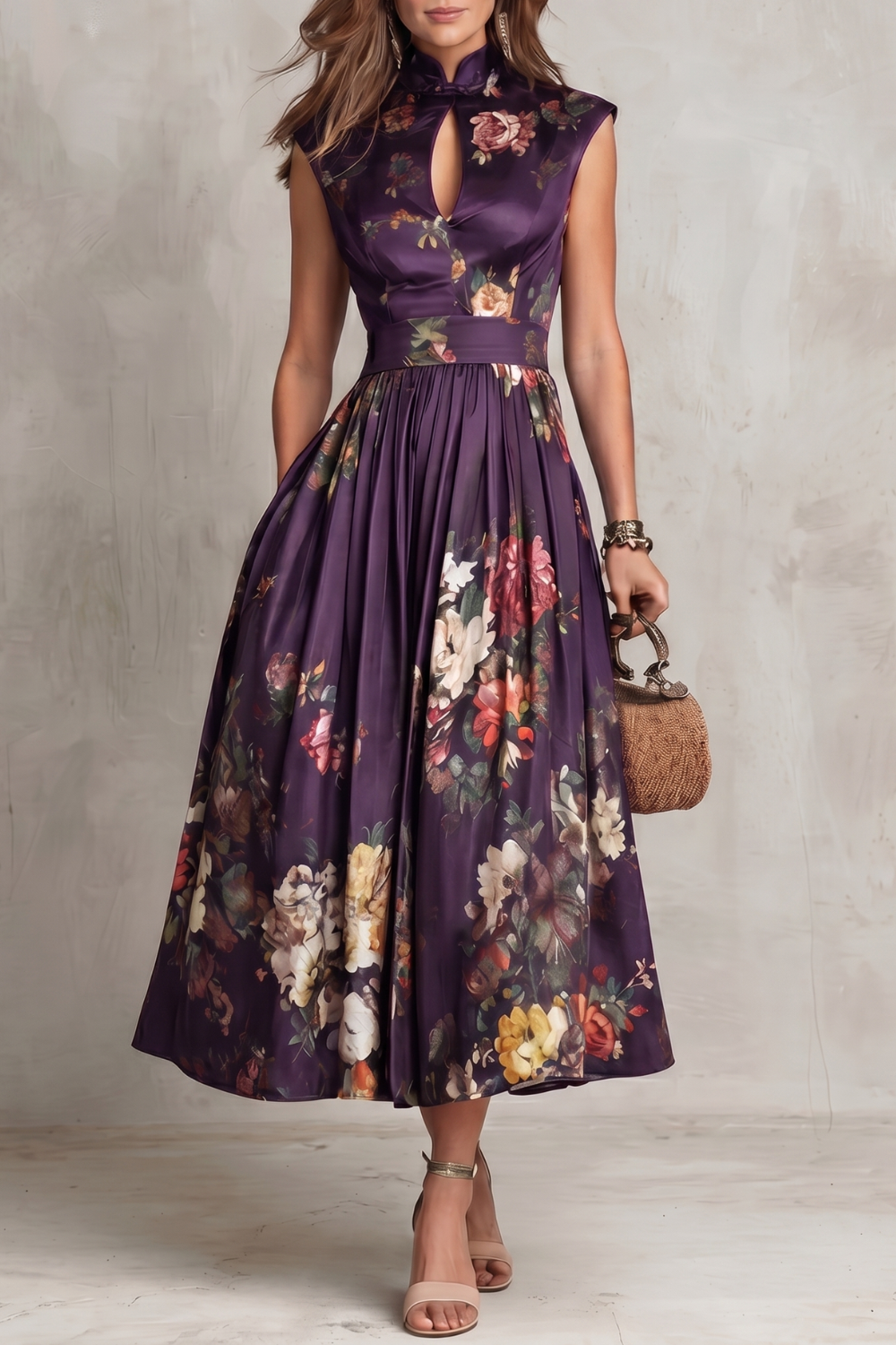 Floral Keyhole Midi Dress