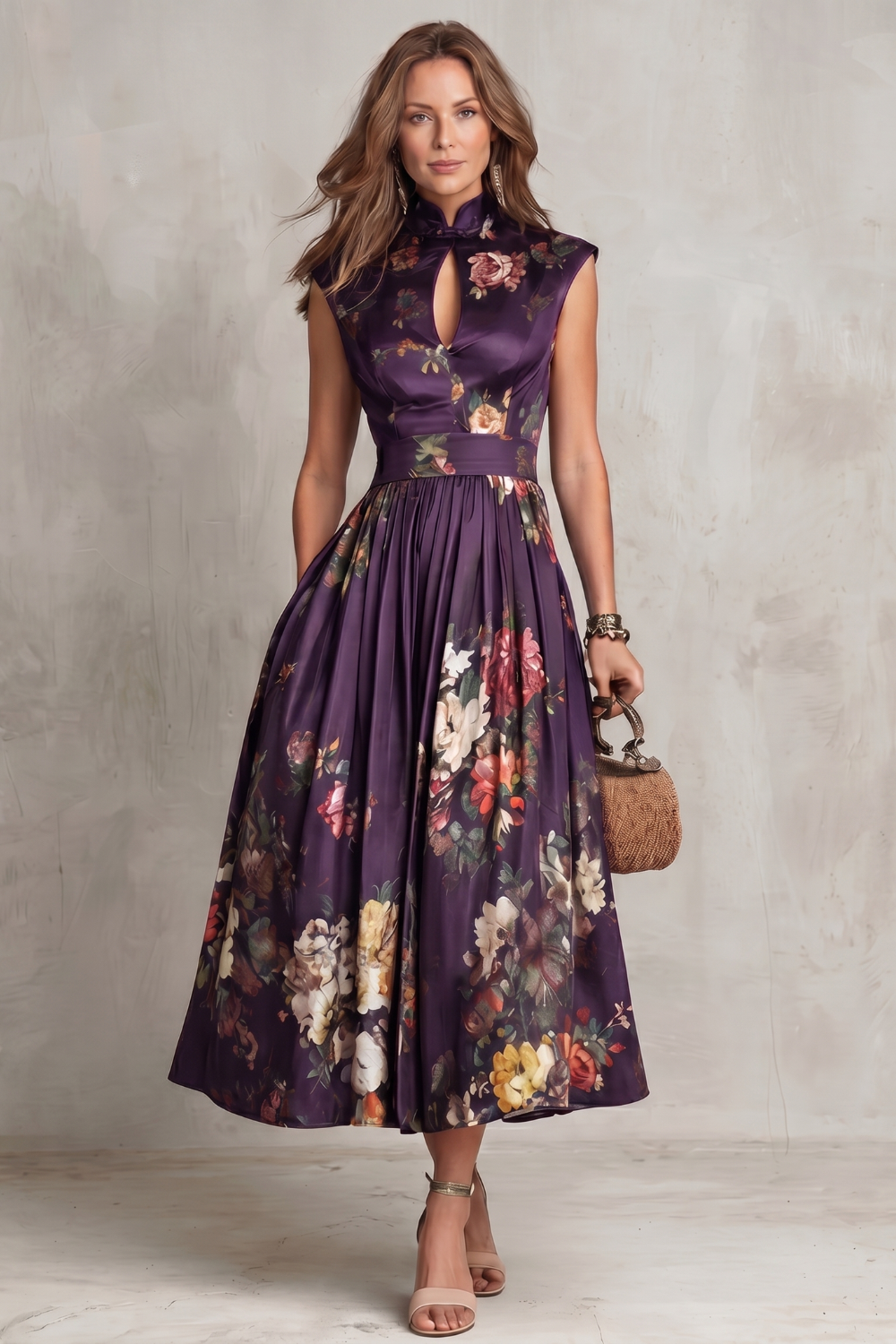 Floral Keyhole Midi Dress