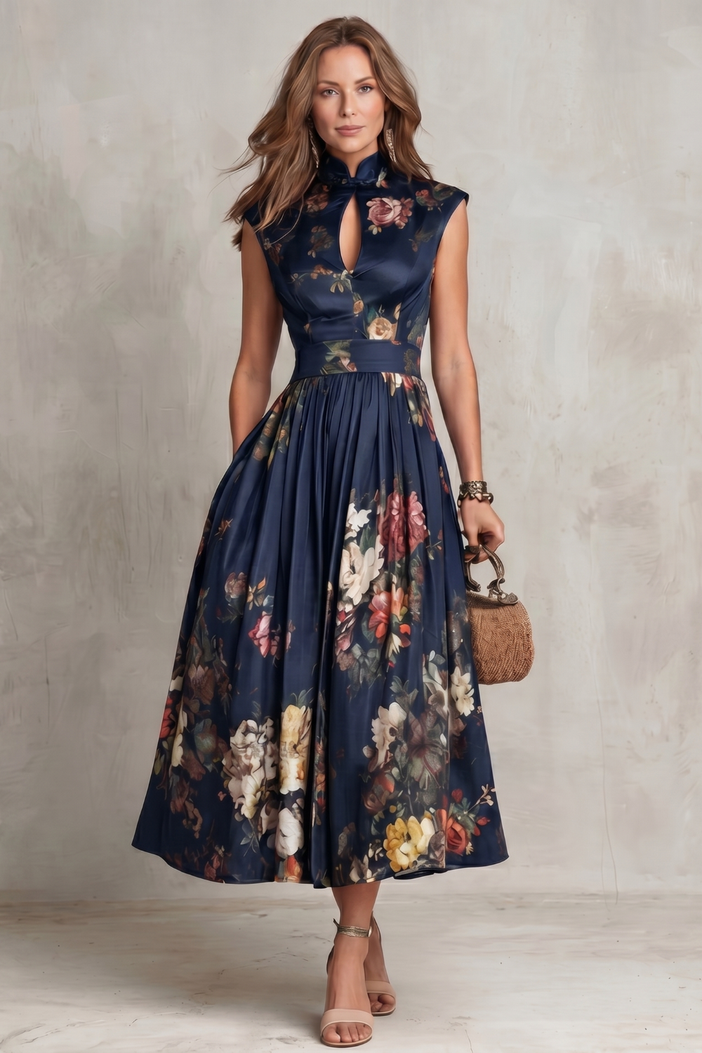 Floral Keyhole Midi Dress