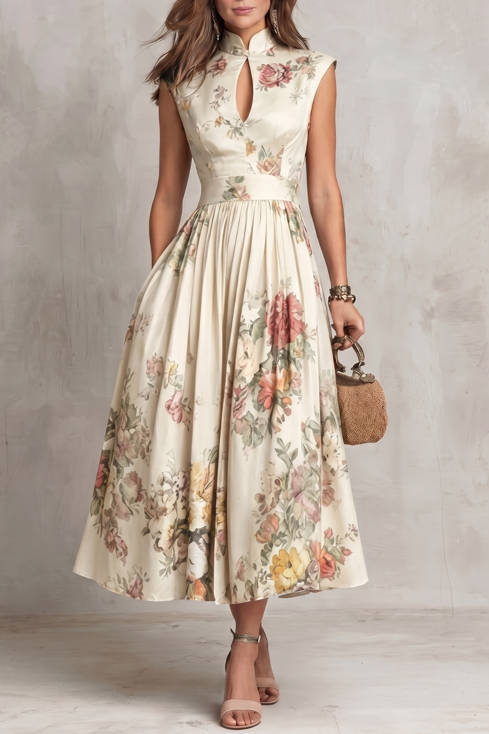 Floral Keyhole Midi Dress