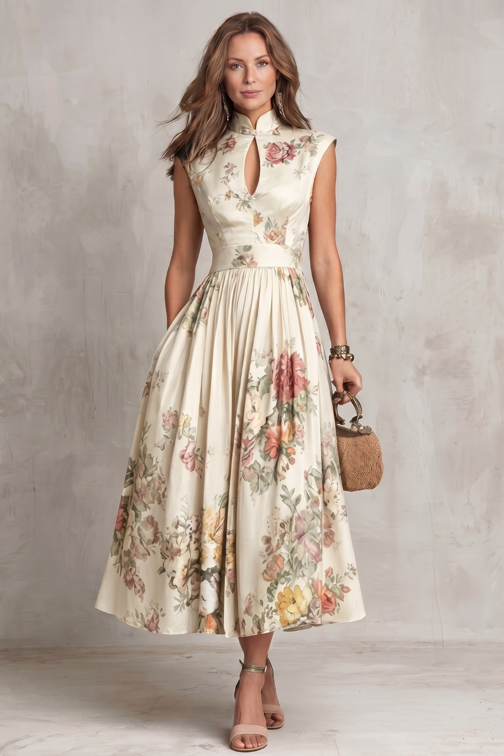 Floral Keyhole Midi Dress