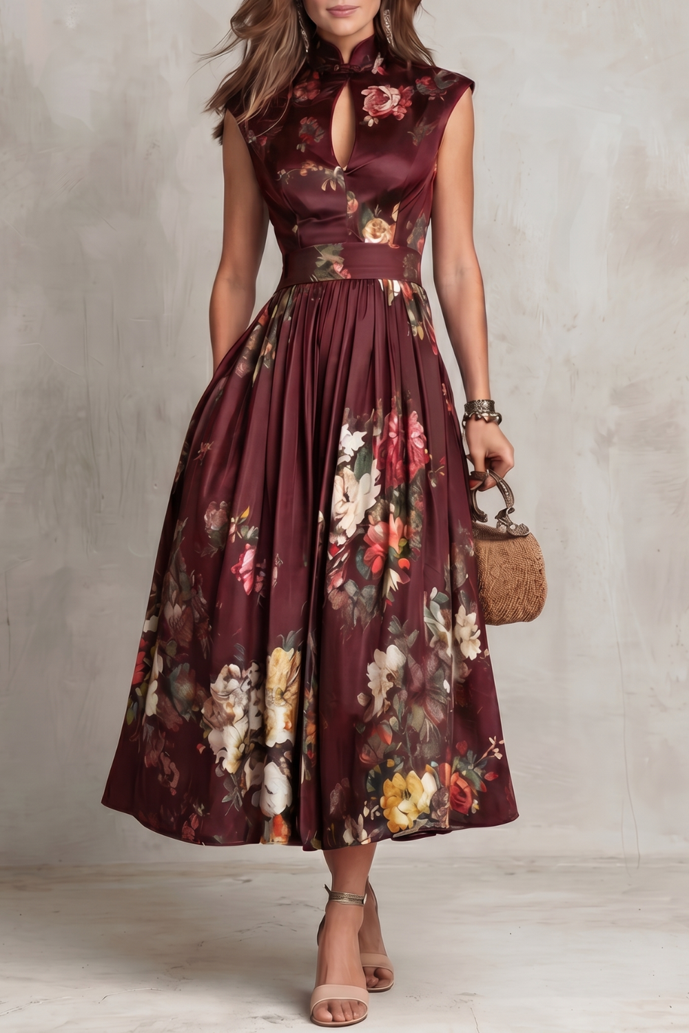 Floral Keyhole Midi Dress