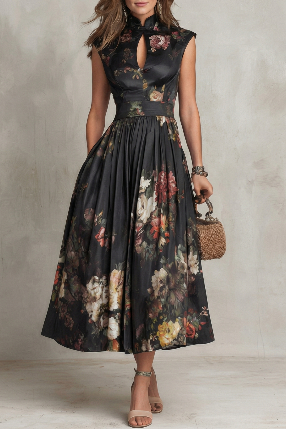 Floral Keyhole Midi Dress