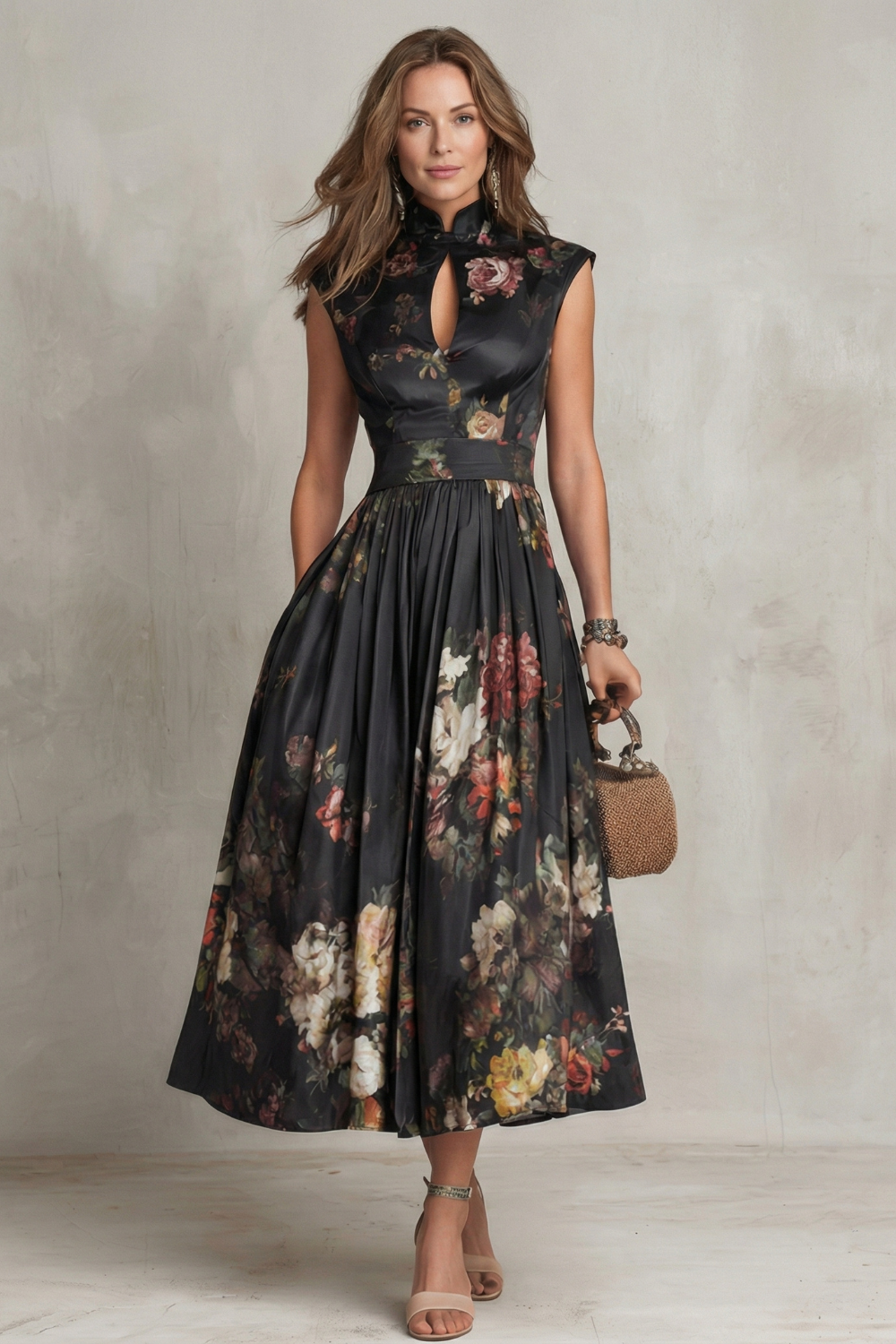 Floral Keyhole Midi Dress