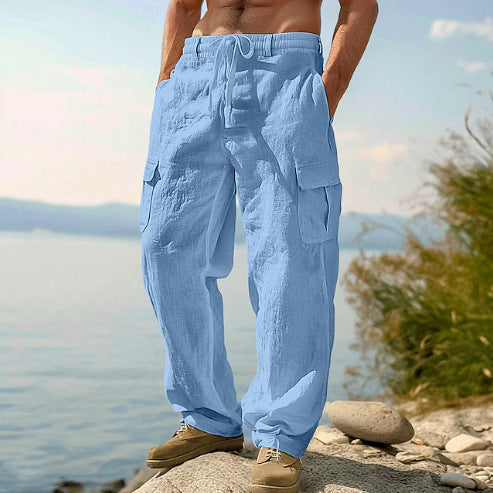 Mens Cargo Trousers Relaxed Adjustable Belt Pockets
